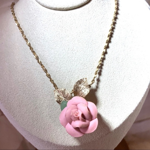 PINK CHINA ROSE NECKLACE PENDANT 19” - Picture 5 of 9